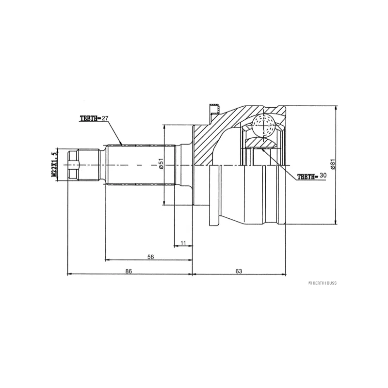 Embout de cardan avant (kit de réparation) HERTH+BUSS JAKOPARTS J2827017 - Visuel 1