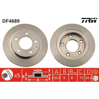 Jeu de 2 disques de frein arrière TRW OEM B01C26251