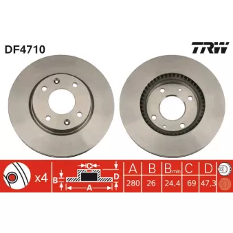 Jeu de 2 disques de frein avant TRW DF4710 pour KIA MAGENTIS 2.5 V6 - 169cv