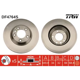 Disque de frein avant gauche TRW OEM 7L6615301E