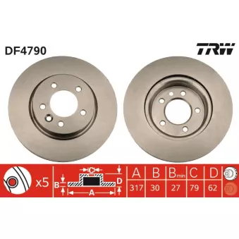 Jeu de 2 disques de frein avant TRW DF4790 pour NISSAN PRIMASTAR 3.0 TD 4x4 - 211cv